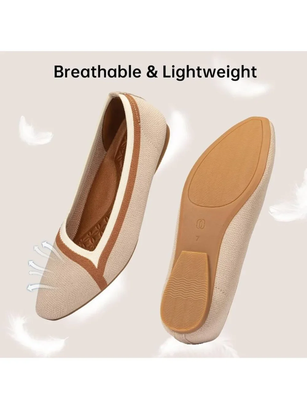 Frank Mully Women's Coconut Rubber Knitted Square Toe Comfortable Slip On Flats